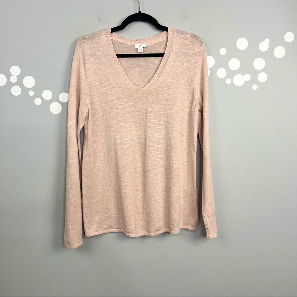 J. Jill Lightweight V-Neck Long Sleeve Top Size M Cotton Linen Blend Pullover